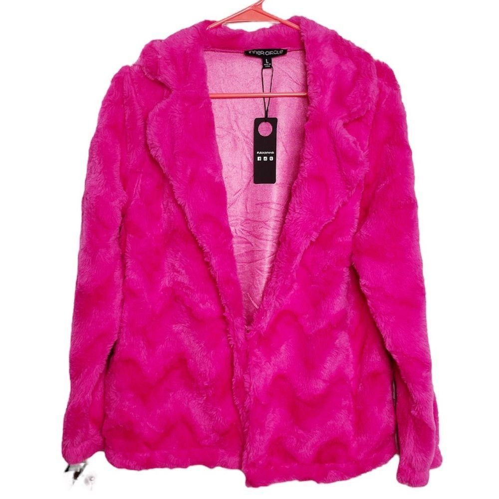 Inner Circle Soft Faux Fur Jacket Hot Pink Large